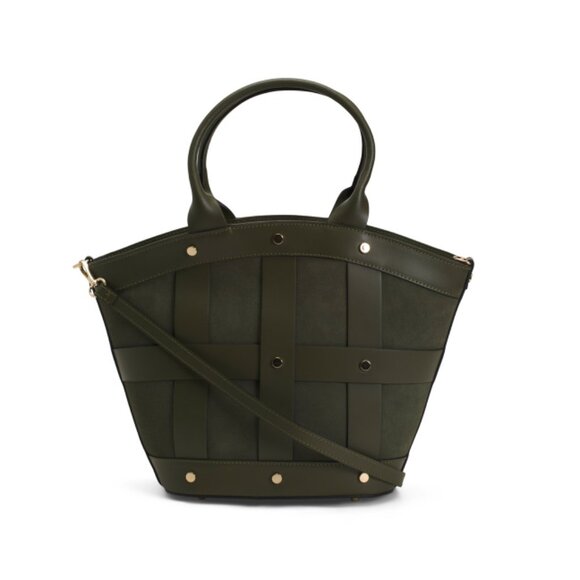 CHEVAL DARK GREEN Made In Italy Leather And Suede Tulip Satchel